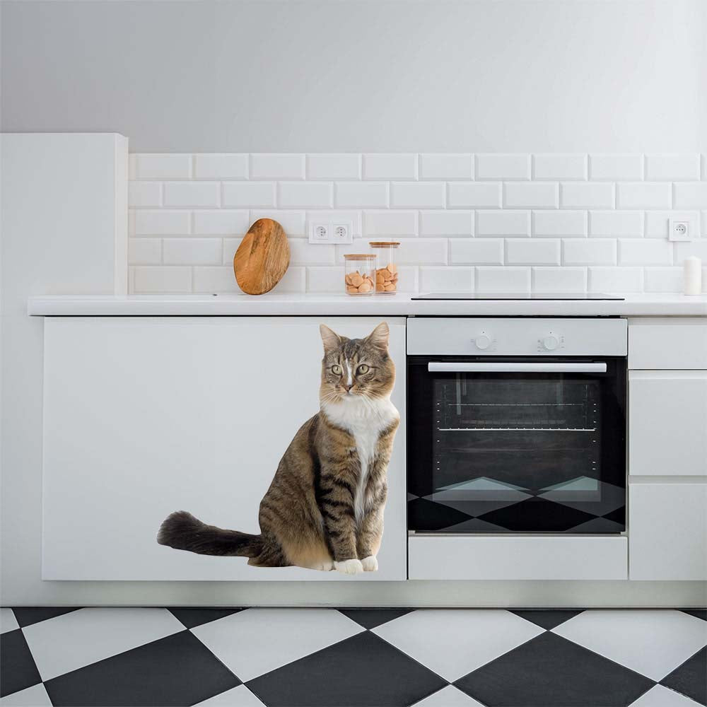 36 inch Striped Tabby Cat Die-Cut Decal Installed in Kitchen