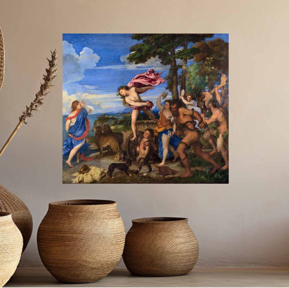 32.5x36 inch Bacchus and Ariadne Poster Displayed Above Pottery