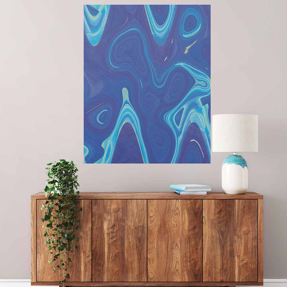 36 inch Blue Wave Gloss Poster Displayed Above Cabinet