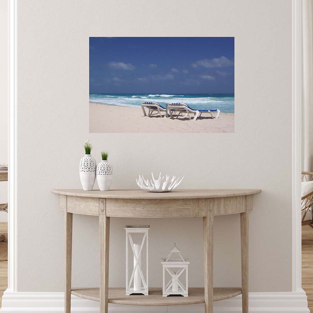 36 inch Paradise beach Poster Displayed Above Console Table