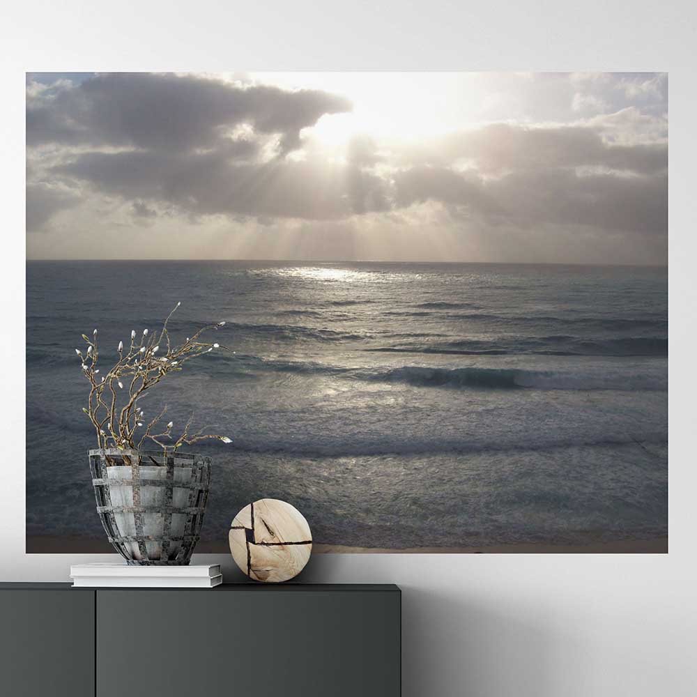 36 inch Sunset Over Ocean Poster Displayed Above Cabinet