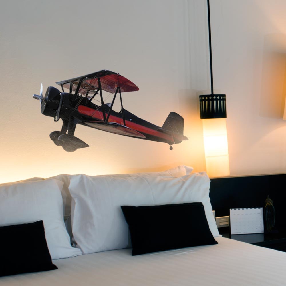 36 inch Vintage Biplane II Wall Decal Installed in Bedroom
