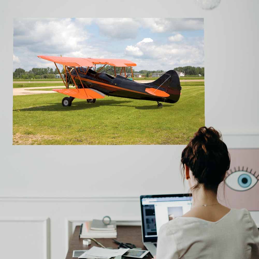 36 inch Vintage Biplane Wall Decal Installed in Office