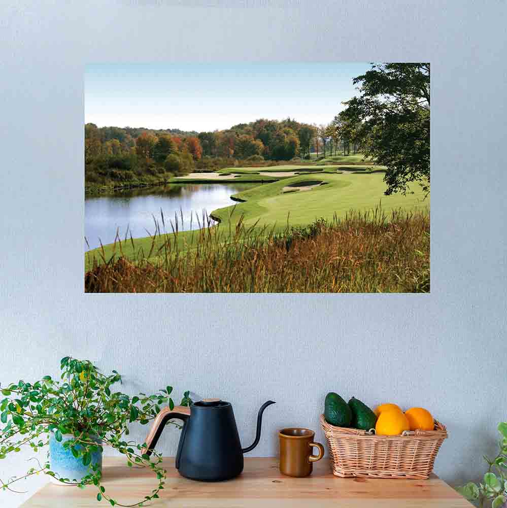 24x36 inch Autumn Golf Course Poster Installed Above Table