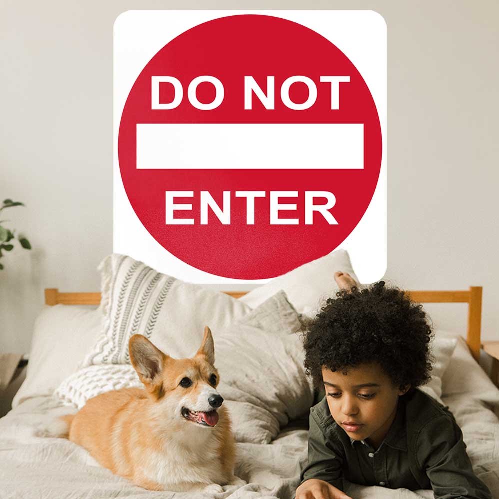 36 inch Do Not Enter Sign Decal Installed in Boys Room