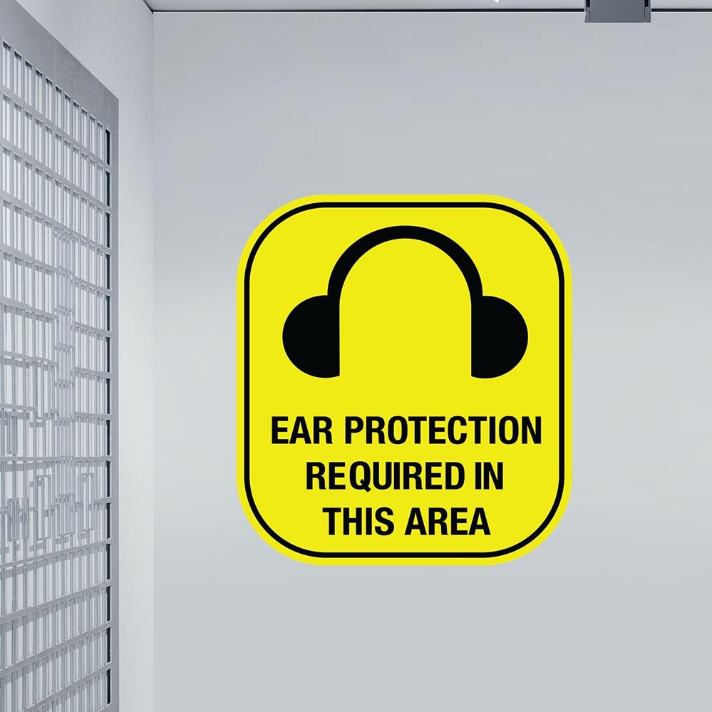 36 inch Ear Protection Sign Wall Decal Installed in Corner