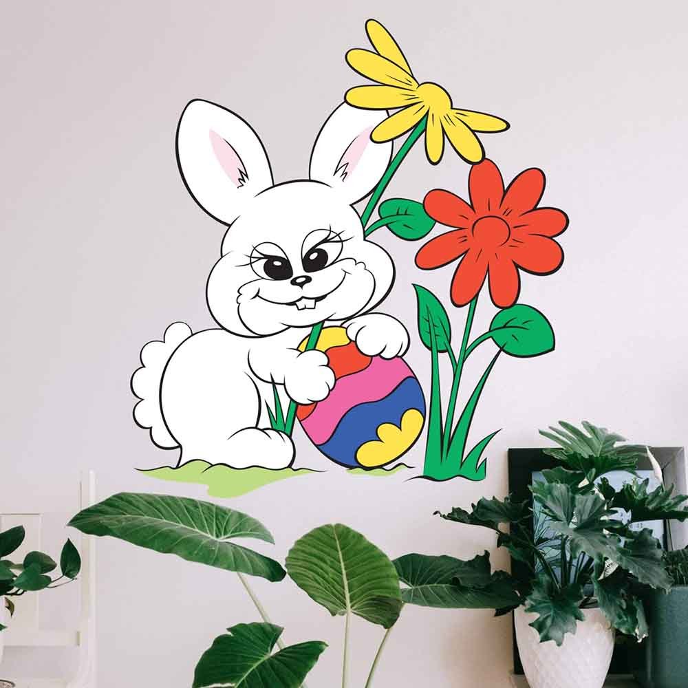 33x36 inch Easter Bunny & Flowers Decal Installed Above Plants