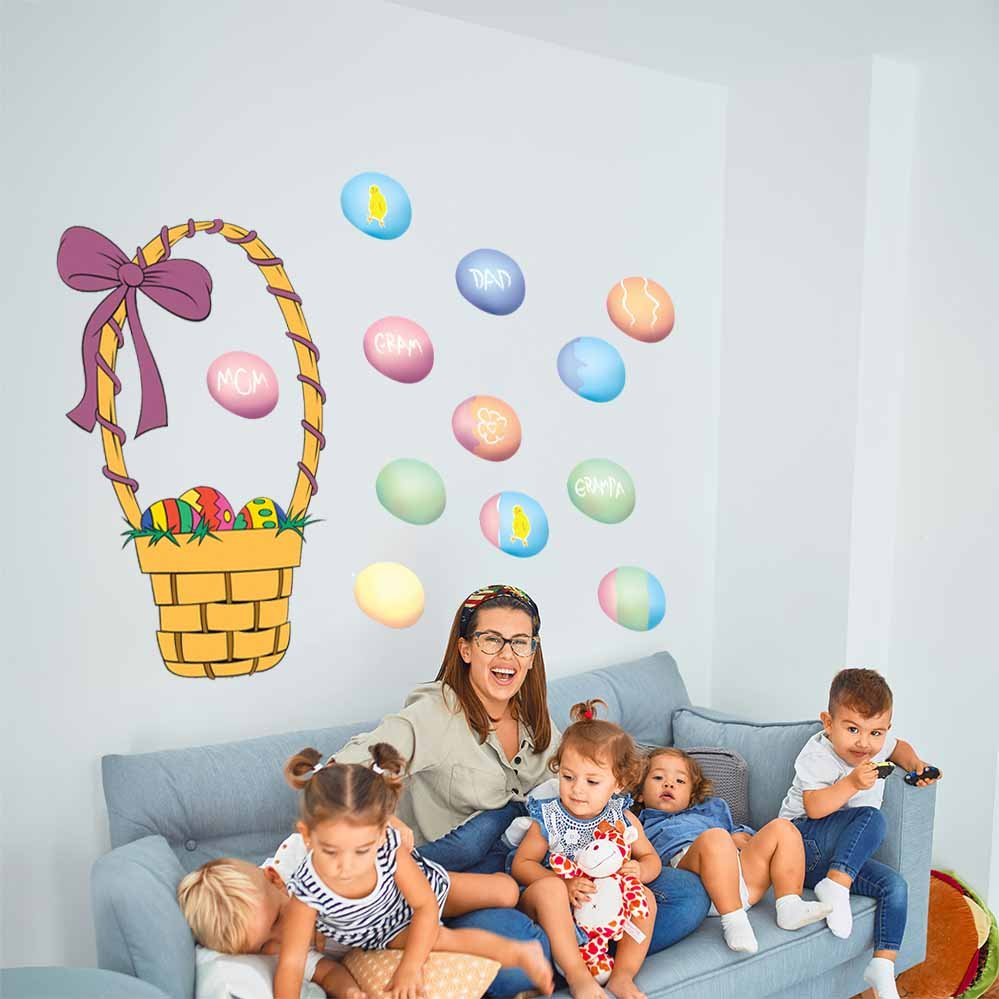 24.5 inch x  inch Easter Basket Wall Decal Installed Above Family on Couch