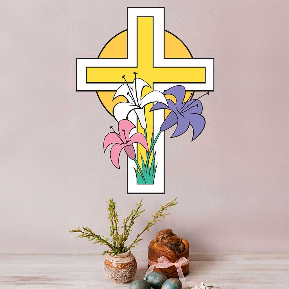 25x36 inch Easter Cross Decal Installed Above Shelf