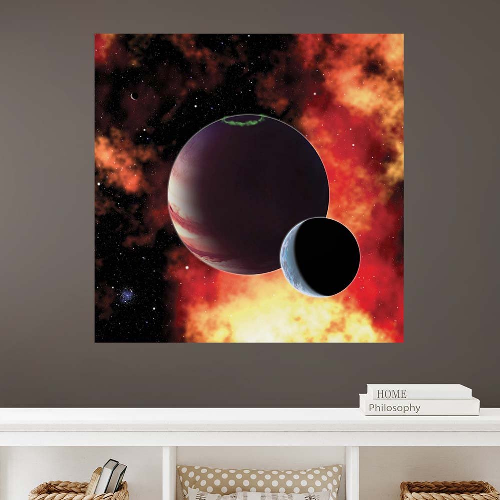 36x36 inch Fiery Birth Decal Installed Above Shelves