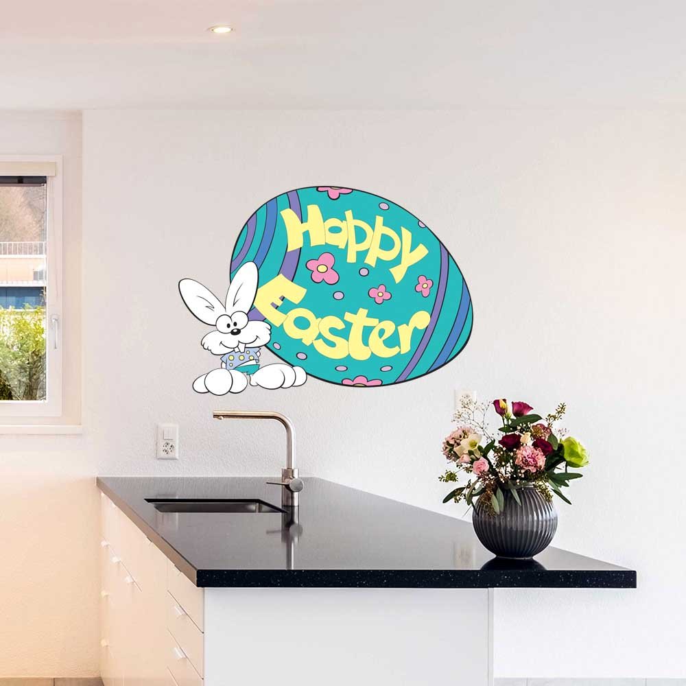 24.5 inch x 36 inch Happy Easter Egg & Bunny Decal Installed in Kitchen