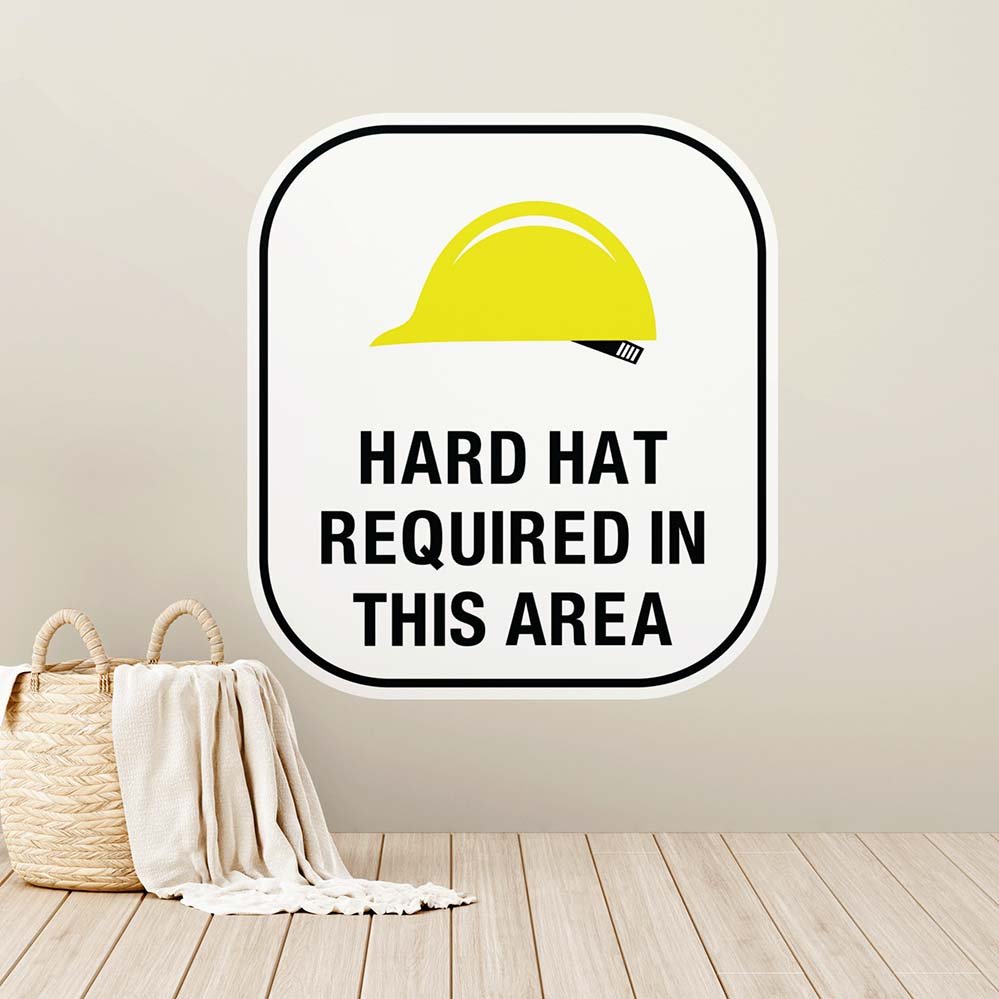 36 inch Hard Hat Sign Wall Decal Installed on Wall