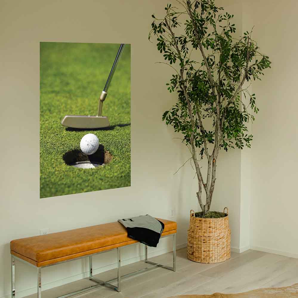 24x36 inch In the Heart Golf Poster Installed Above Bench