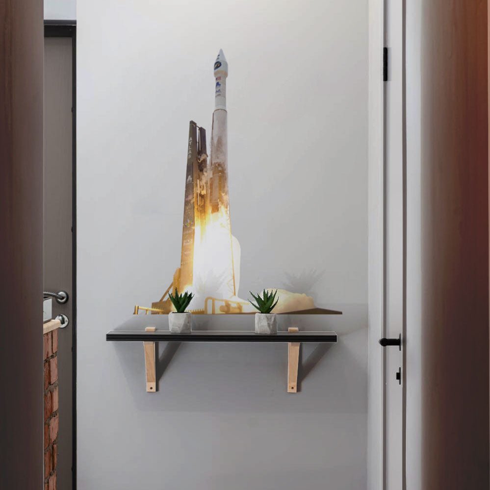 28x36 inch NASA Atlas Rocket Decal Installed Above Shelf