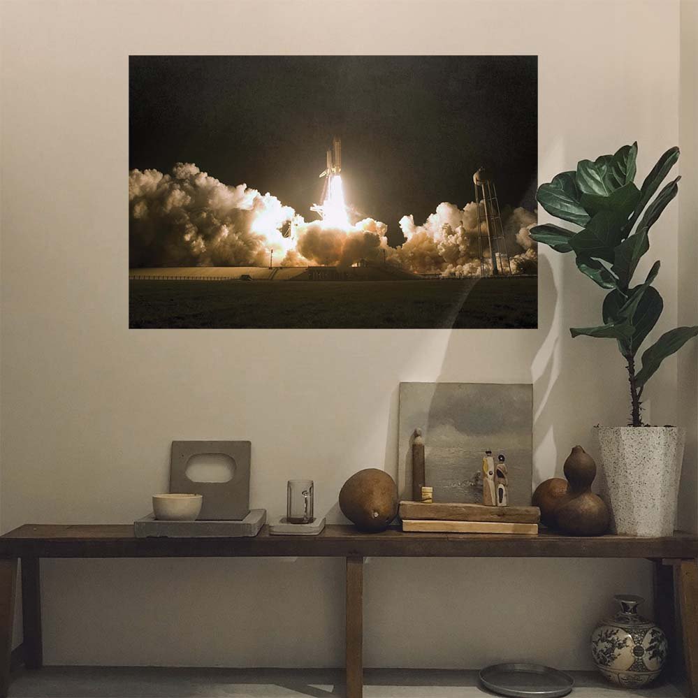24x36 inch Space Shuttle Launch Decal Installed Above Console Table