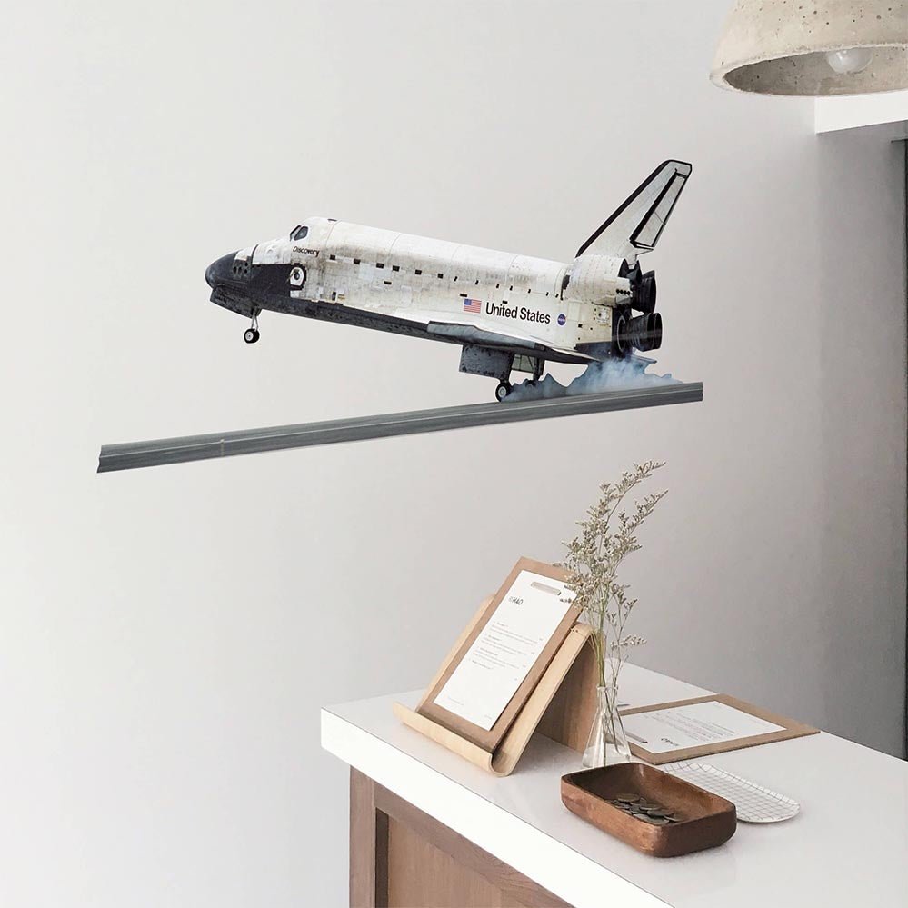 13.5x36 inch Shuttle Discovery Landing Decal Installed Above Desk