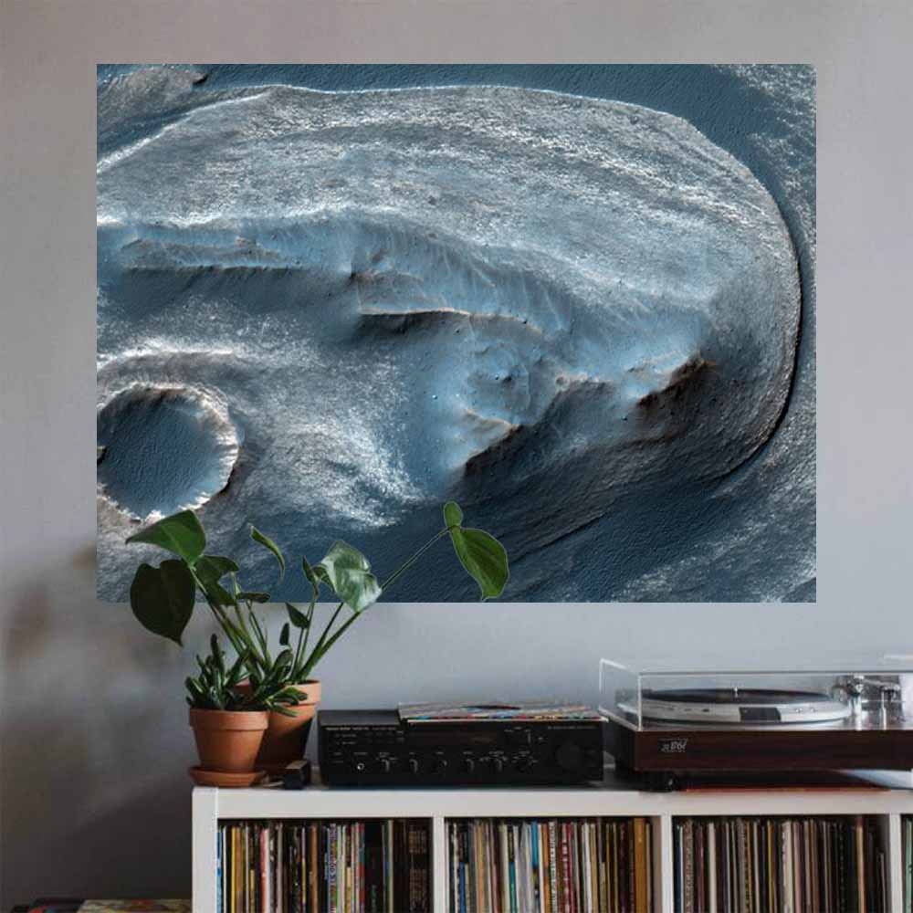 27x36 inch Cratered Surface of Mars Decal Installed Above Record Shelf