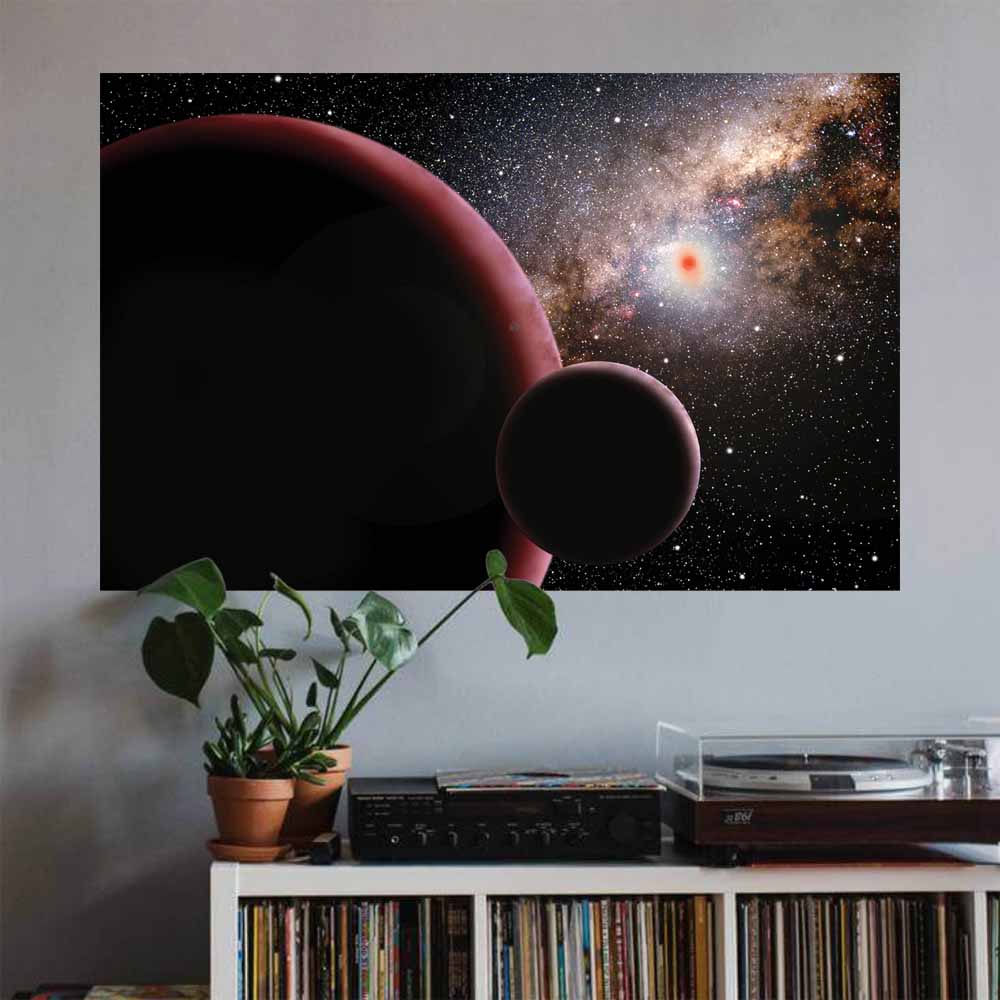 23x36 Vast Frontier Space Poster Installed Above Record Shelf
