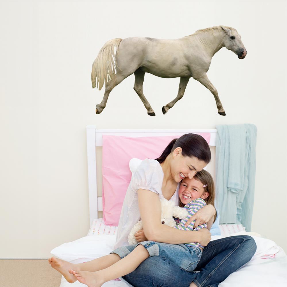 36 inch White Mustang Horse Decal Installed in Girls Room
