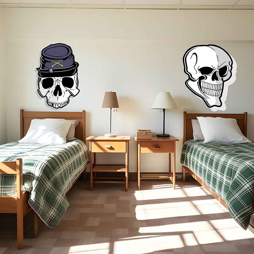 24x36 inch Yankee Skull Wall Decal Installed Above Bed