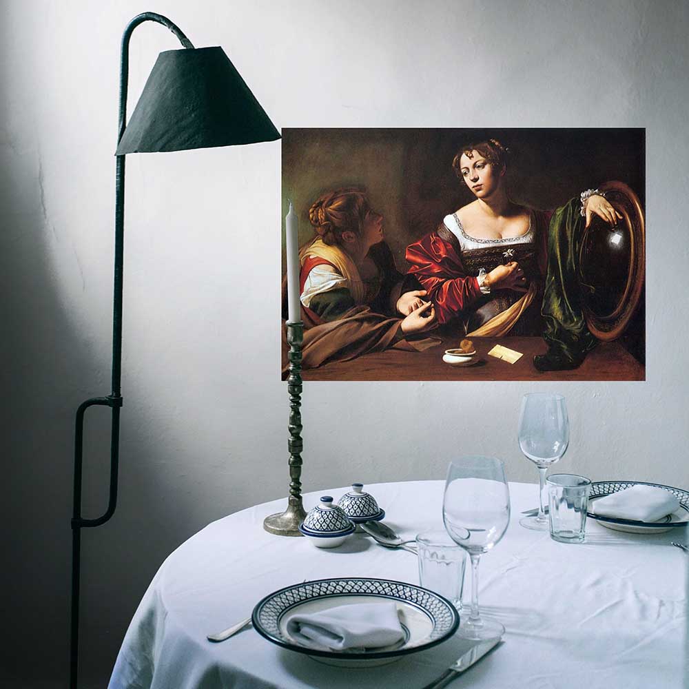 25x36 inch Martha & Mary Magdalene Poster Displayed in Dining Area