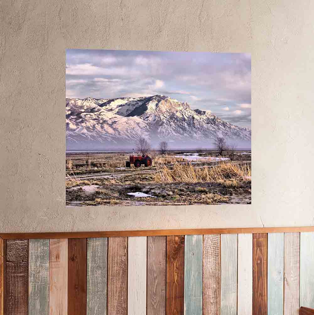 28.5x36 inch Rocky Mountain Tractor Poster Displayed on Wall