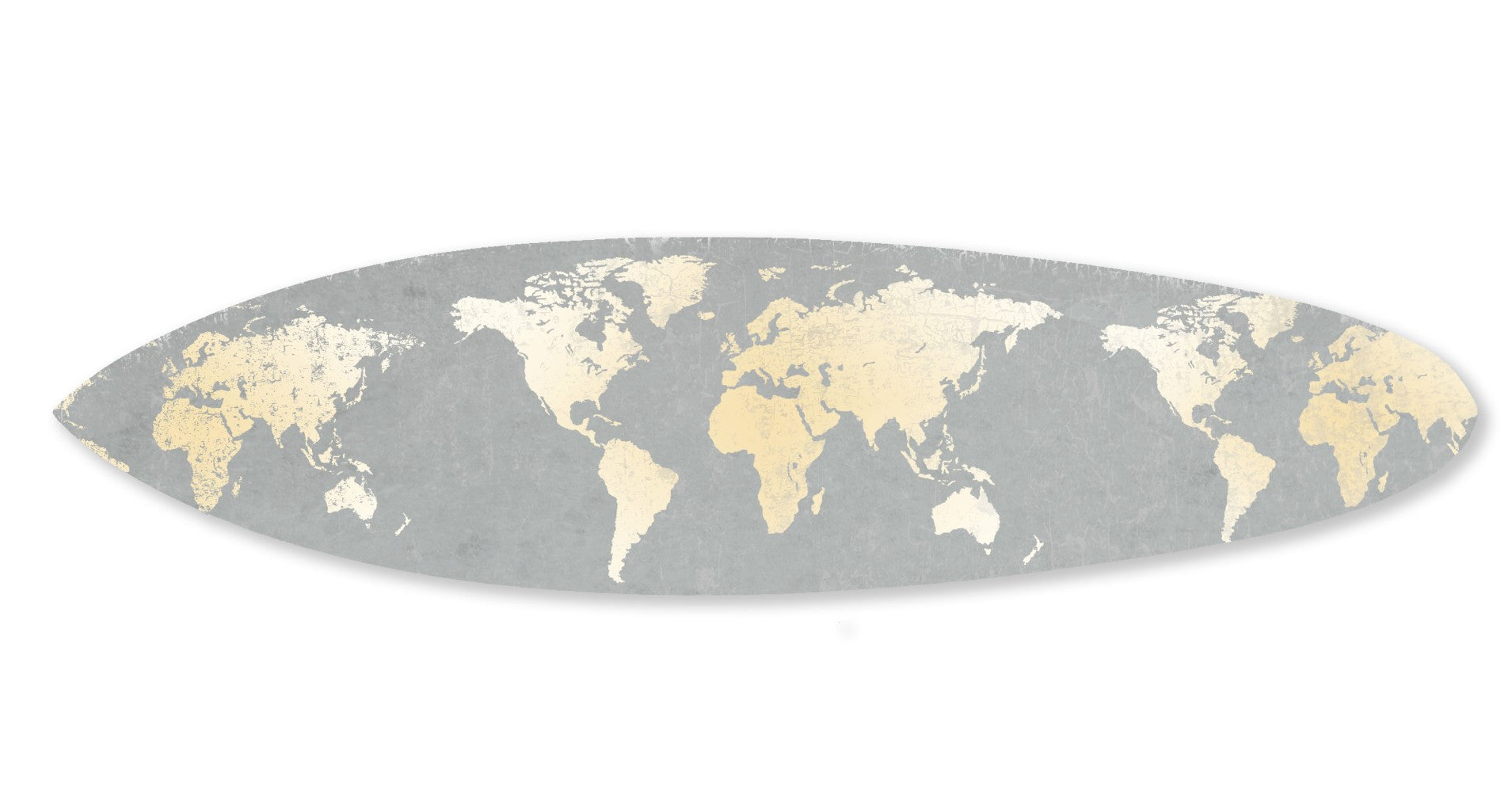 Grey And Gold World Map Surfboard Wall Art | 18