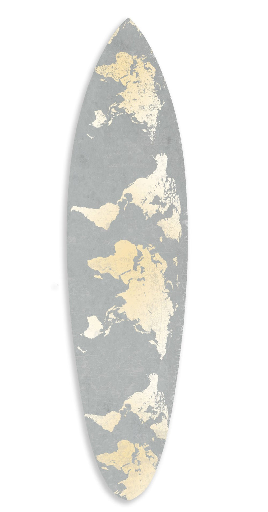 Grey And Gold World Map Surfboard Wall Art | 18