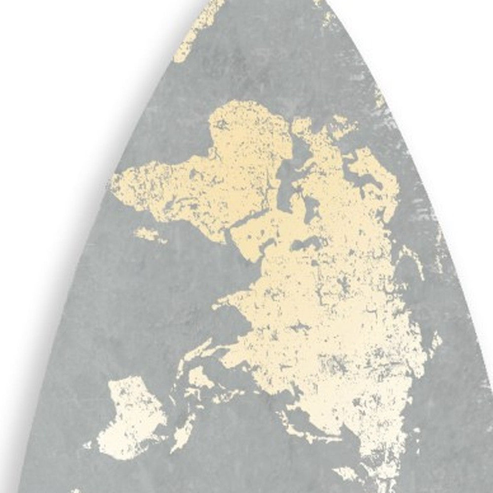 Grey And Gold World Map Surfboard Wall Art | 18