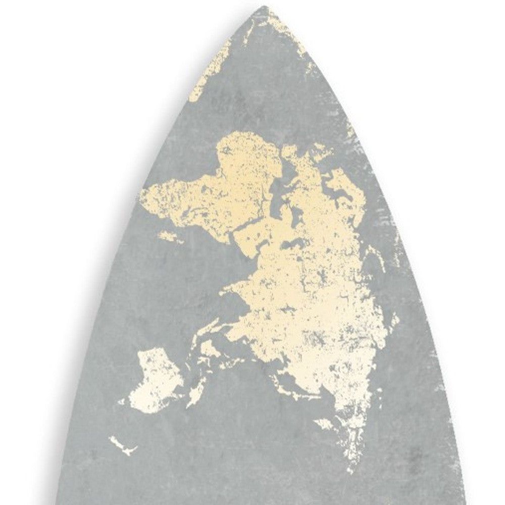 Grey And Gold World Map Surfboard Wall Art | 18