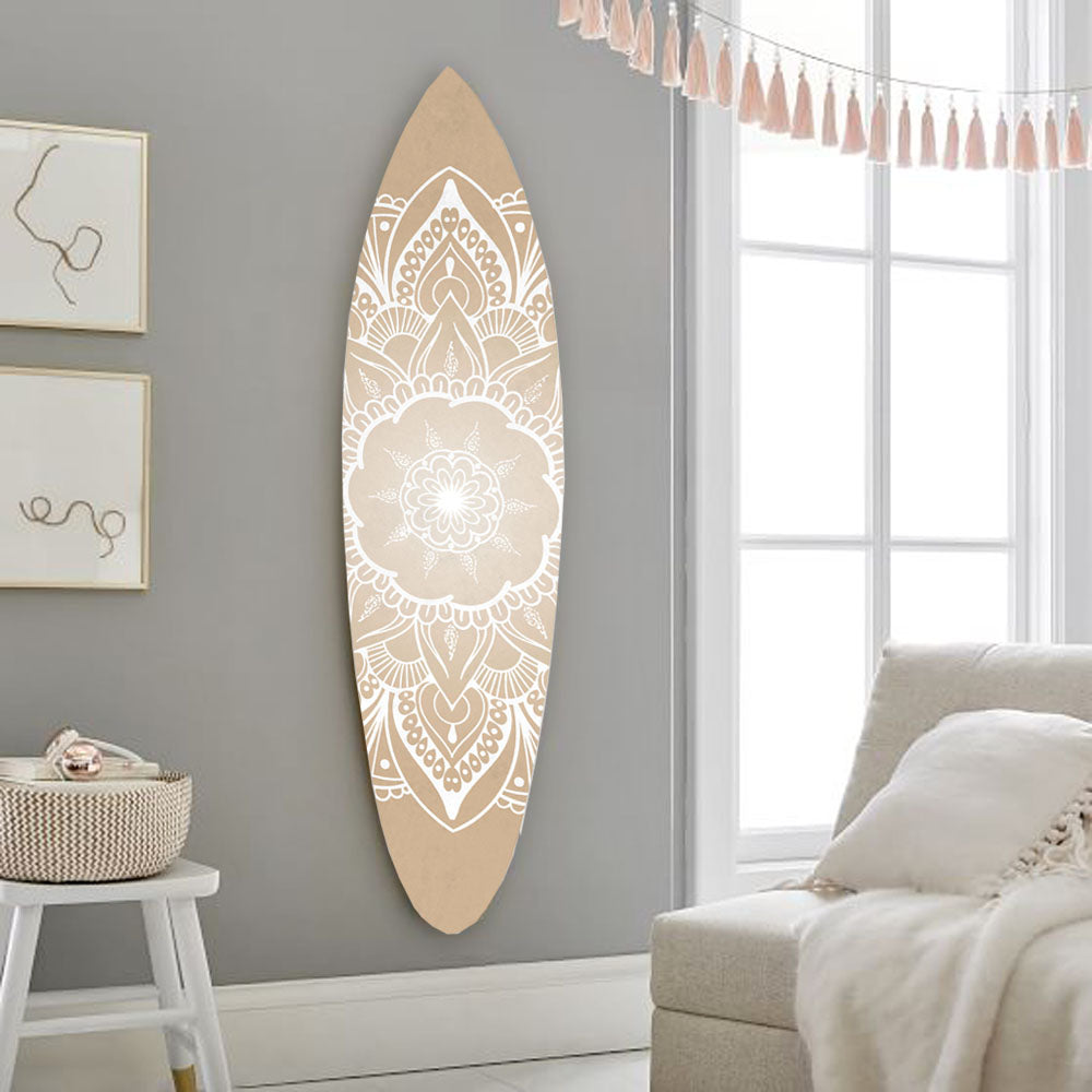 Wood and Tan Tranquility Surfboard Wall Art | 18