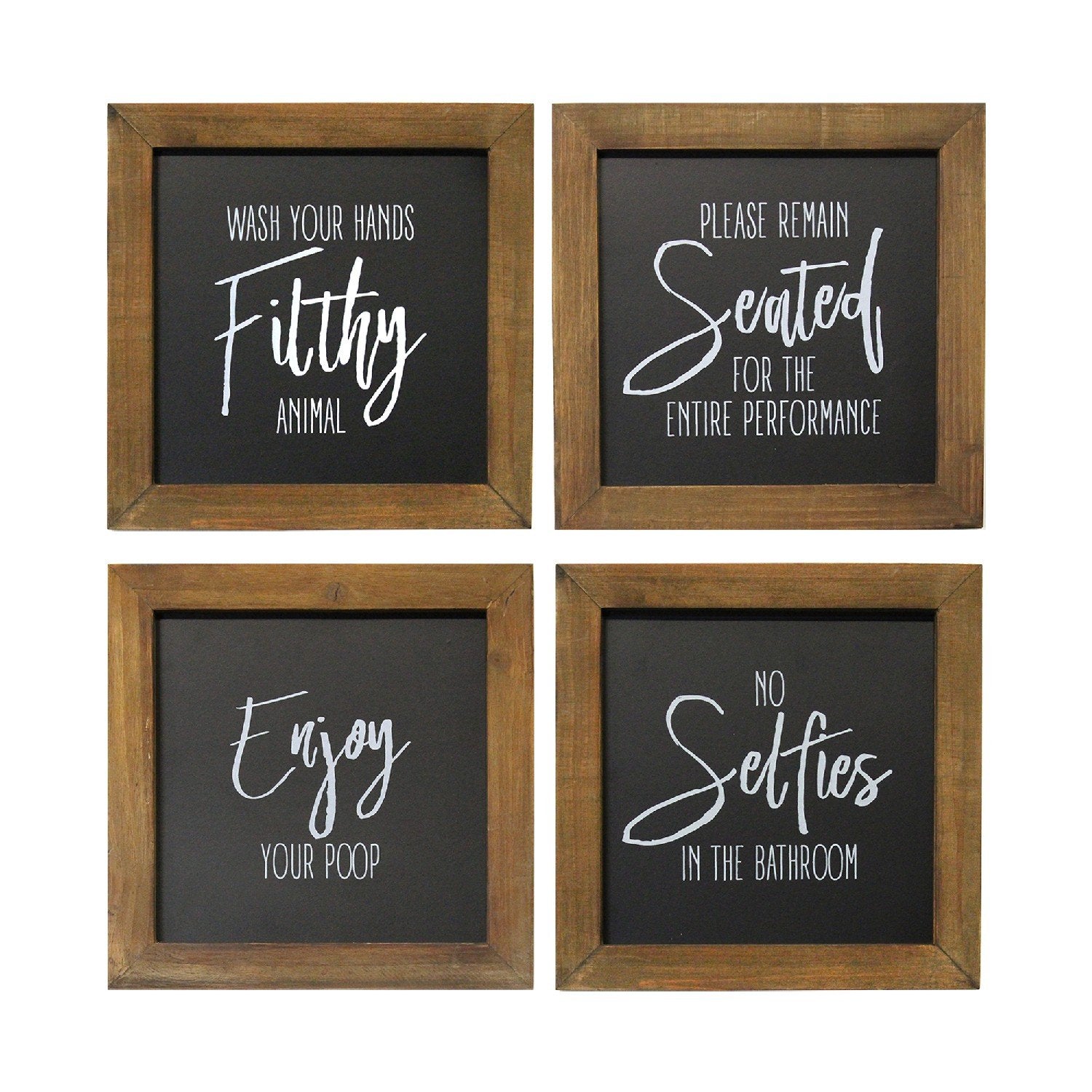 Set Of 4 Black and White Funny Bathroom Wall Art | Each 10