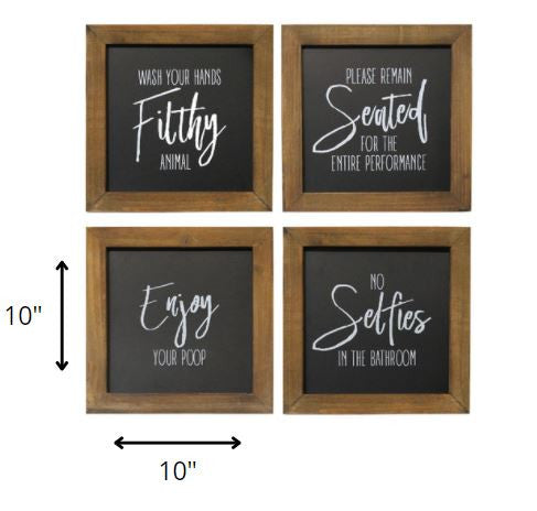 Set Of 4 Black and White Funny Bathroom Wall Art | Each 10