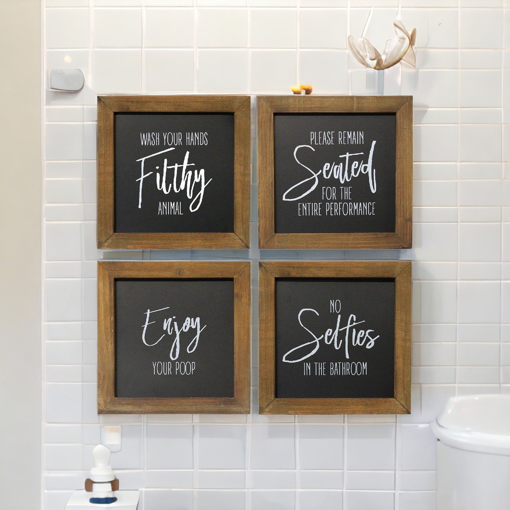 Set Of 4 Black and White Funny Bathroom Wall Art | Each 10