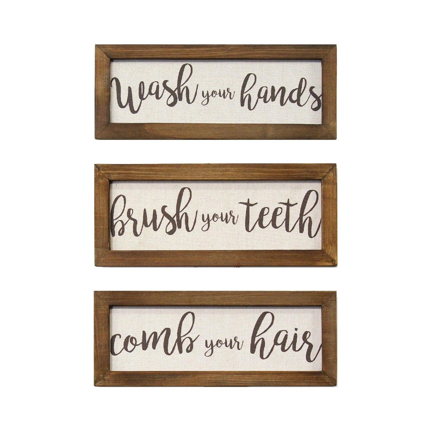 Set Of 3 Linen Bathroom Rules Wood Framed Wall Art | Each 5