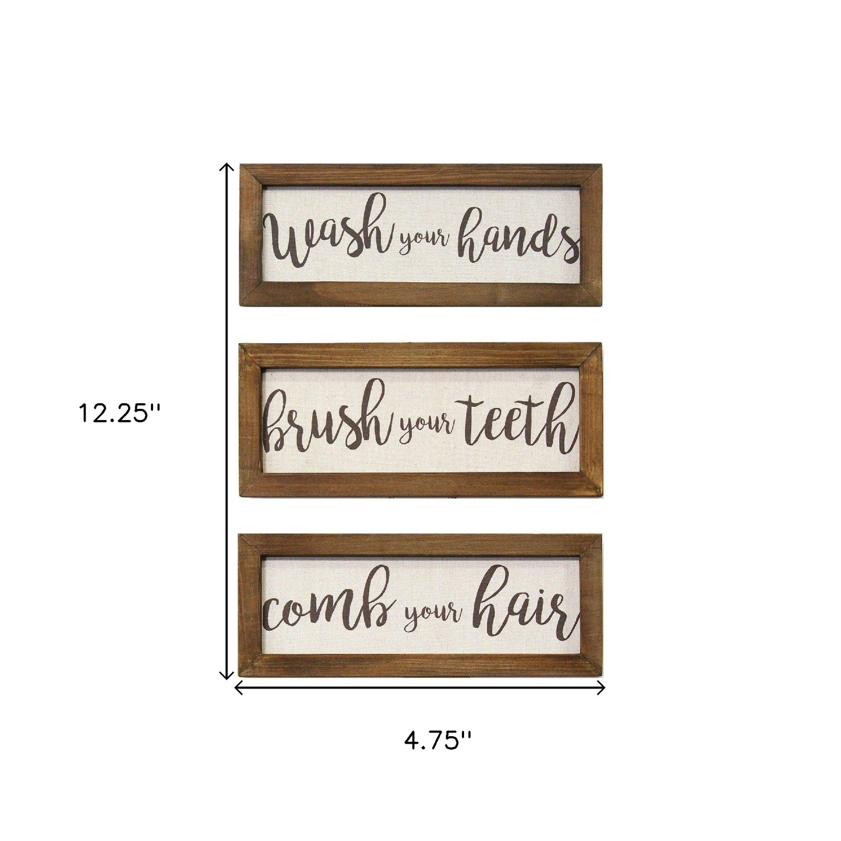 Set Of 3 Linen Bathroom Rules Wood Framed Wall Art | Each 5