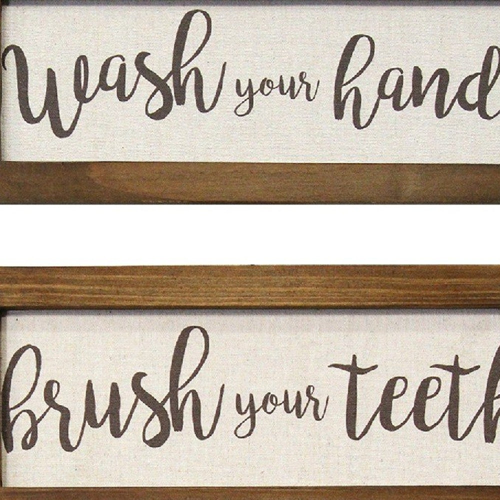 Set Of 3 Linen Bathroom Rules Wood Framed Wall Art | Each 5