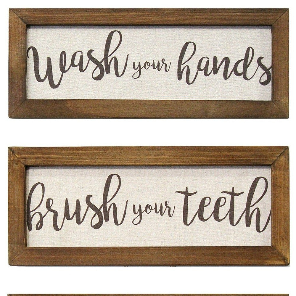 Set Of 3 Linen Bathroom Rules Wood Framed Wall Art | Each 5