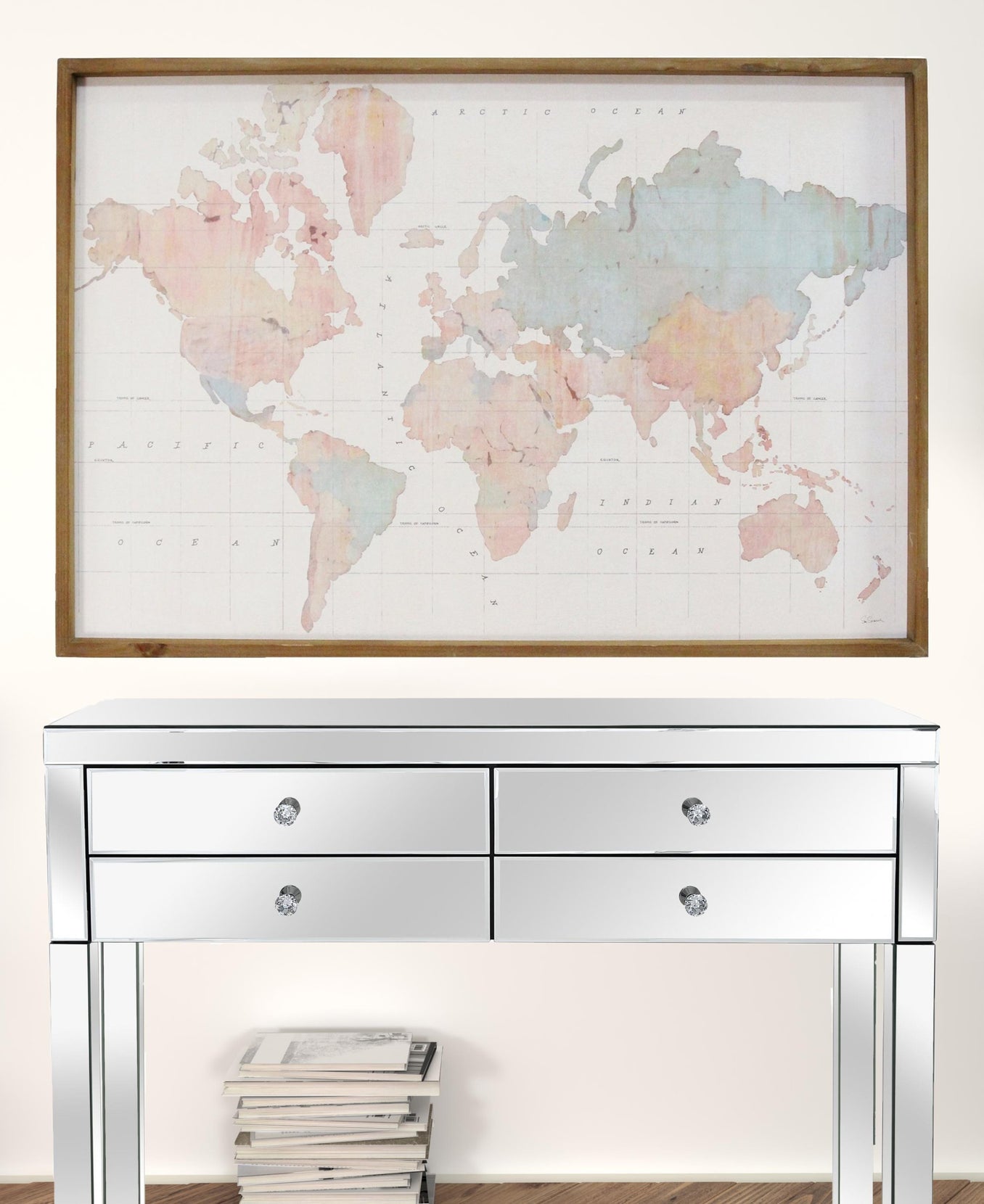 Watercolor World Map Wood Framed Wall Art | 30