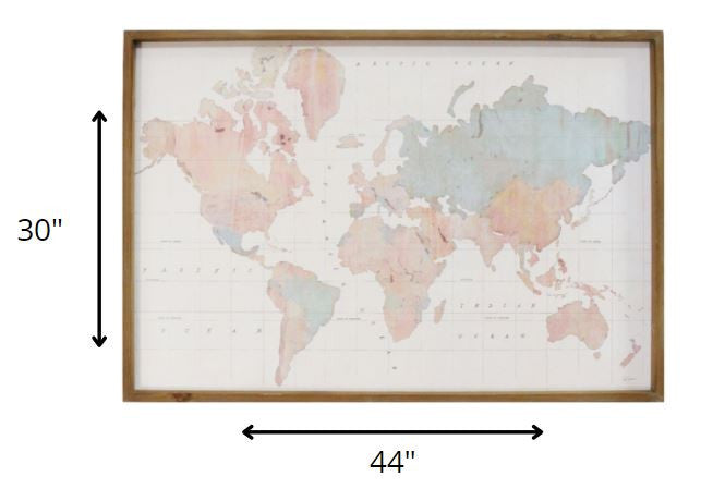 Watercolor World Map Wood Framed Wall Art | 30