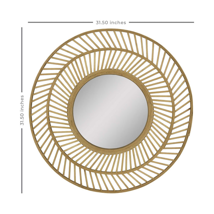 31.5" Boho Casual Woven Rattan Wall Mirror