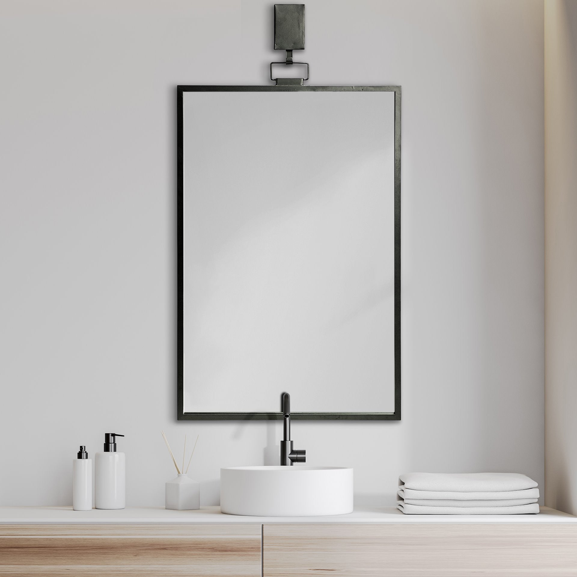 Black/Charcoal Gray Metal Vertical Frame Wall Mirror | 25