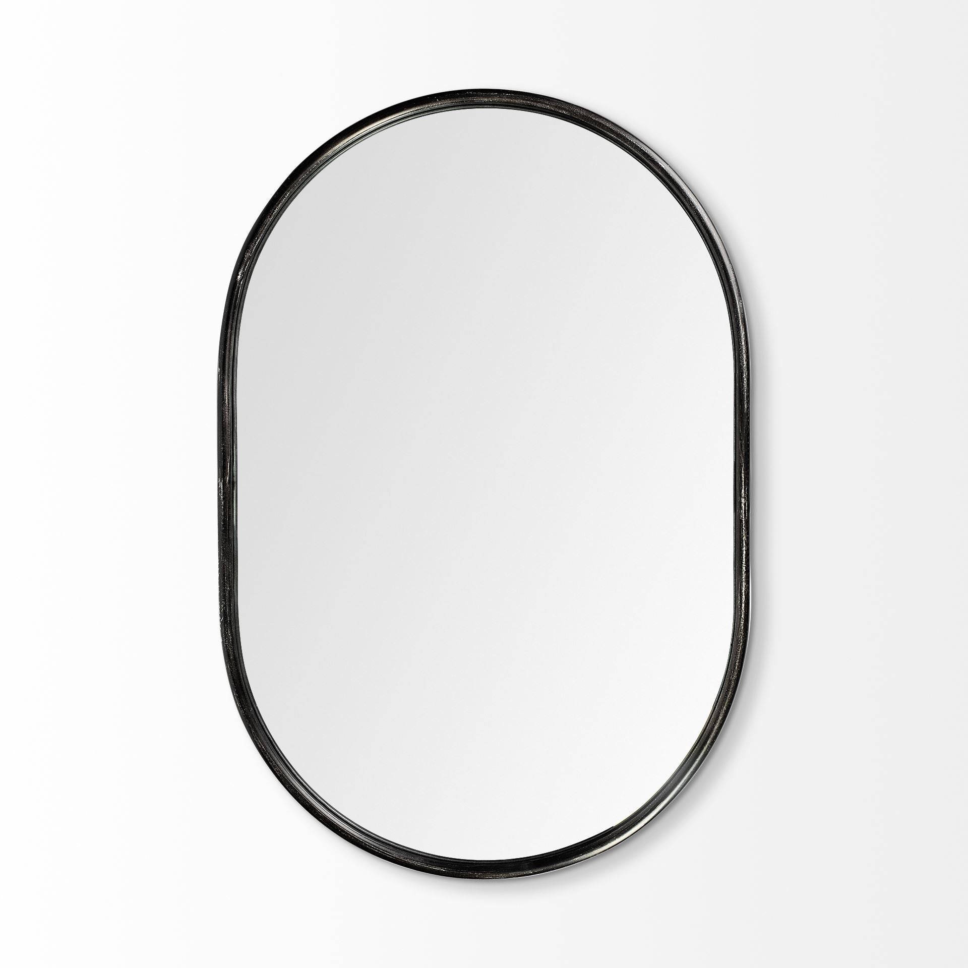 Black Oval Accent Metal Wall Mirror | 24