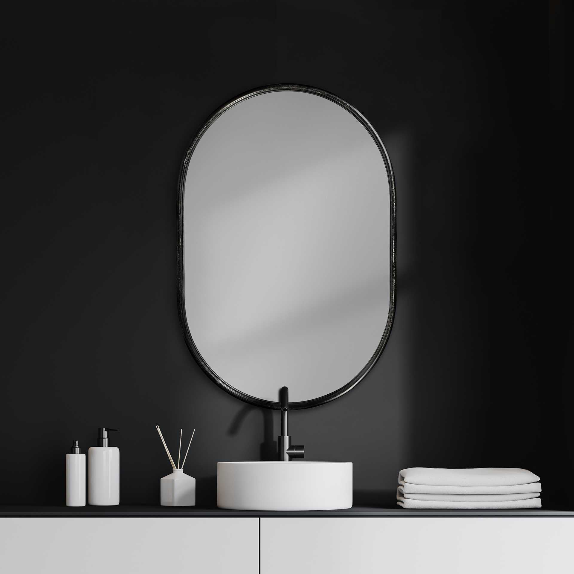 Black Oval Accent Metal Wall Mirror | 24