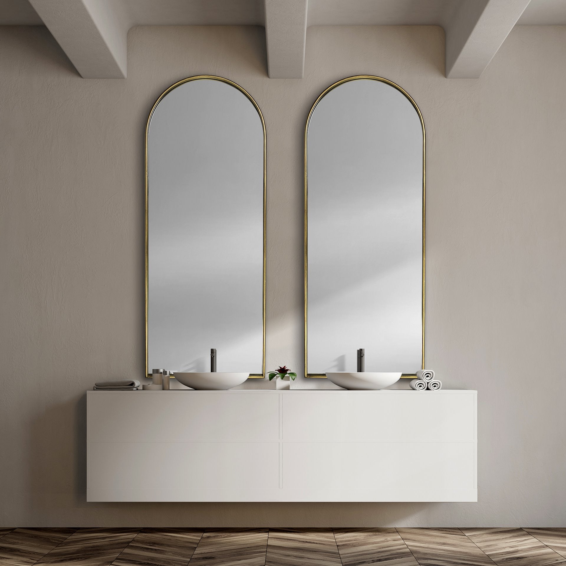 Gold Arch Bathroom Over Vanity Metal Wall Mirror | 28