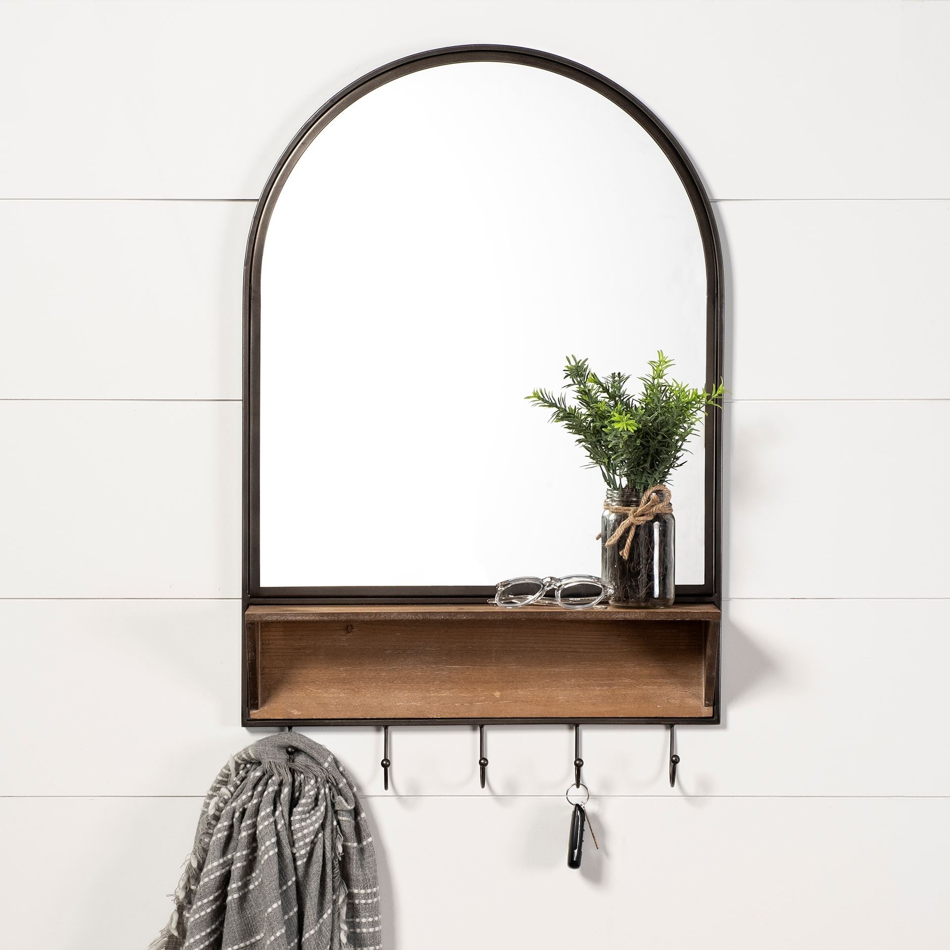 Arch Wood And Metal Frame Wall Mirror | 19.5