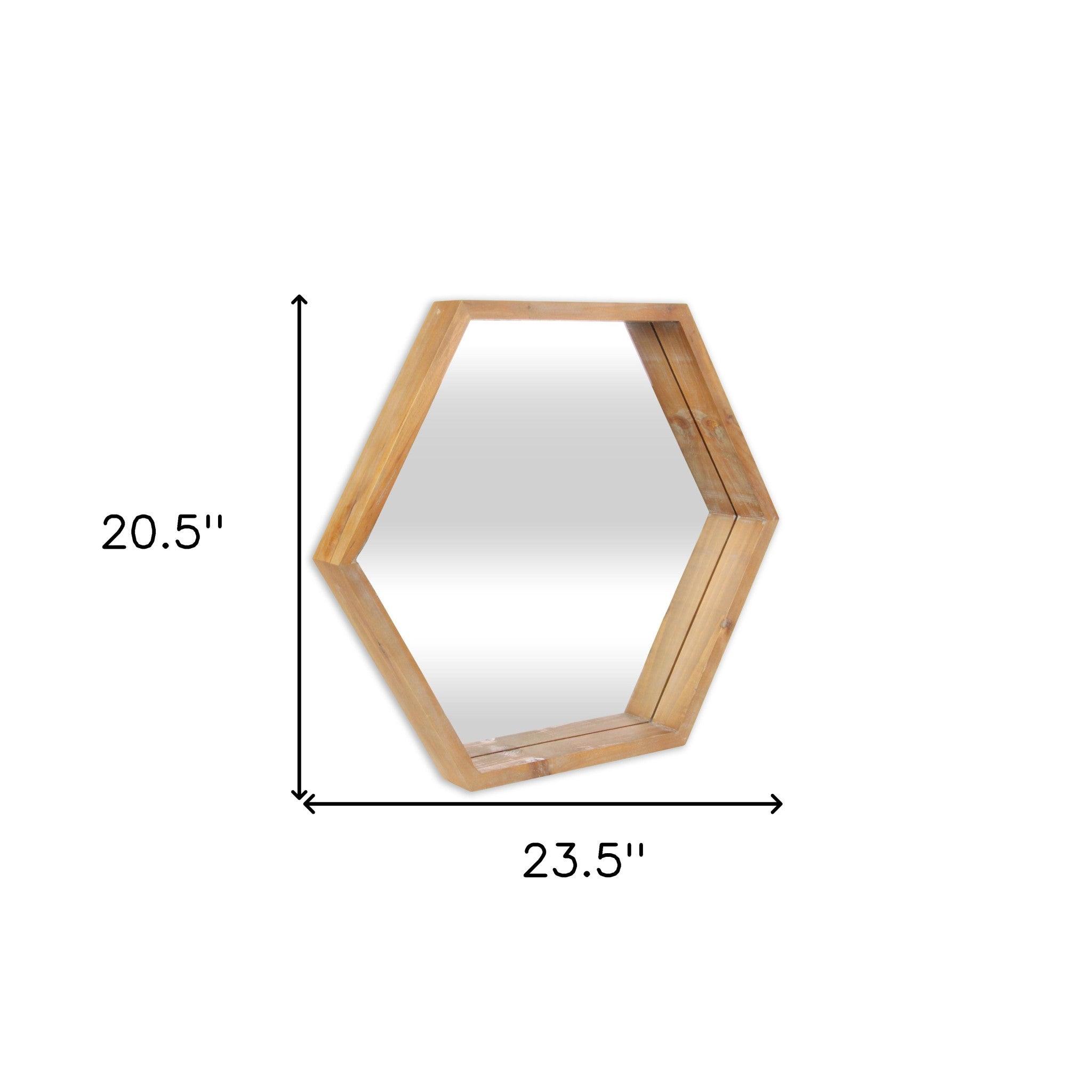 Modern Natural Wood Finish Hexagonal Wall Mirror | 20.5