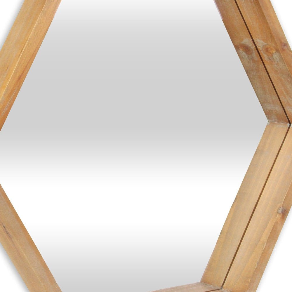 Modern Natural Wood Finish Hexagonal Wall Mirror | 20.5