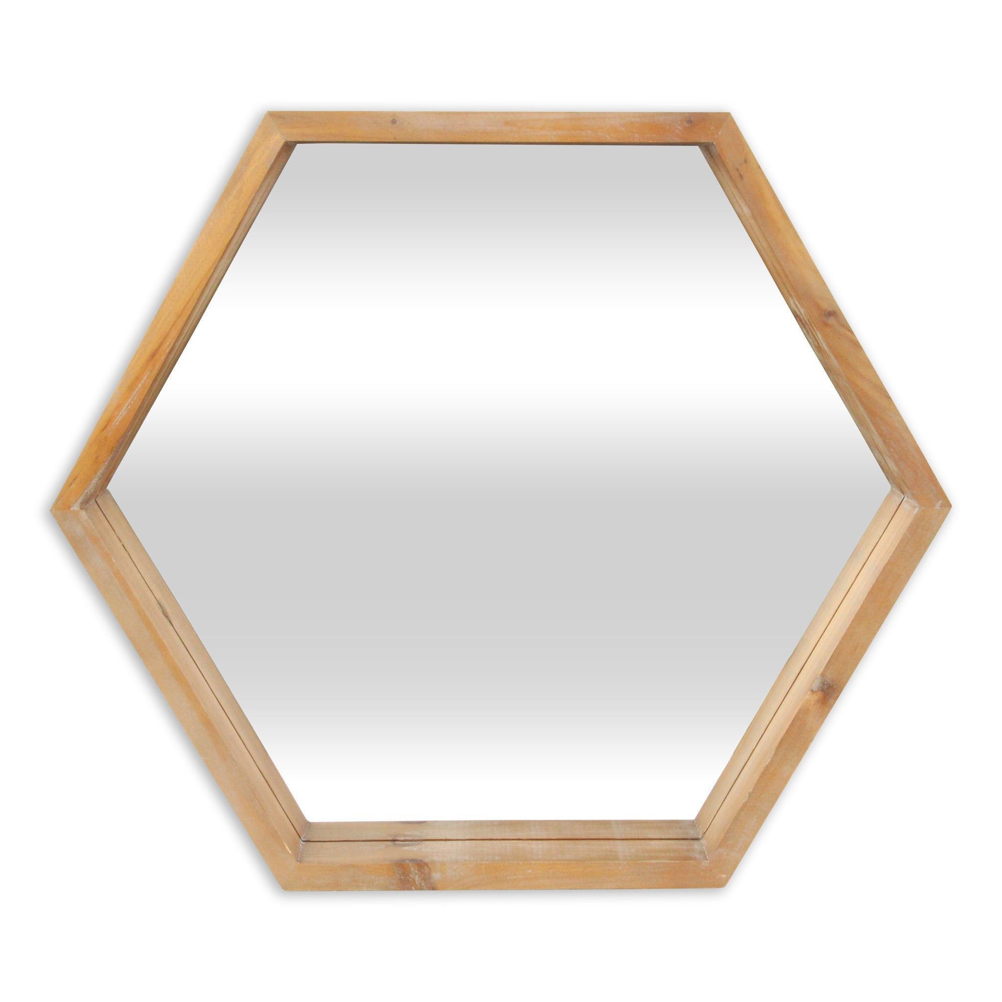 Modern Natural Wood Finish Hexagonal Wall Mirror | 20.5