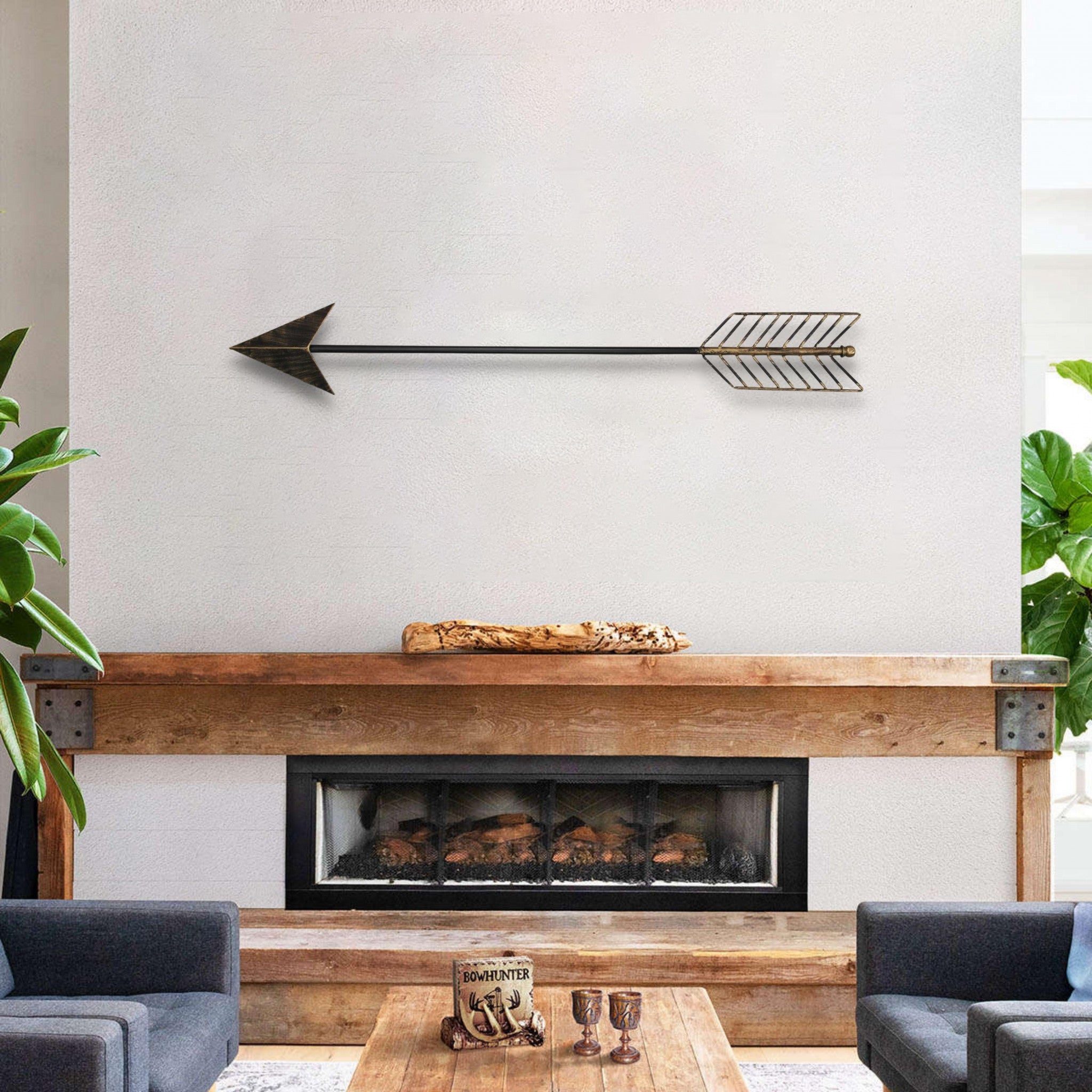 Burnished Dark Brown And Gold Tone Metal Arrow Wall Decor | 7